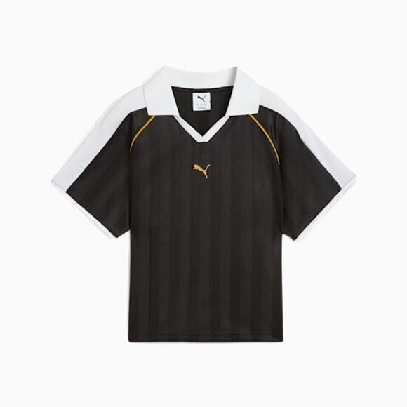 Puma T7 Football Polo Jersey Women's S Black Striped Relaxed Activewear Collared - Picture 1 of 16